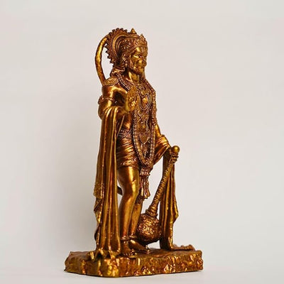 A beautifully crafted resin statue of Lord Bahubali Hanuman, depicting him holding the Sanjeevani Parvat, symbolizing strength and protection.