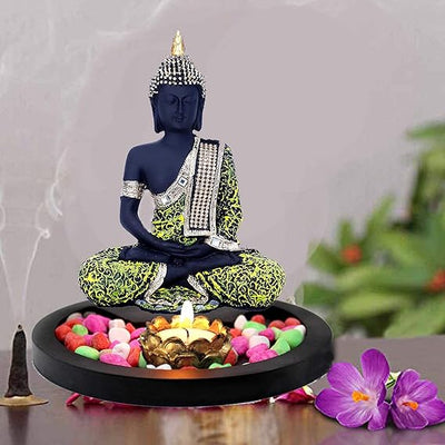 Handcrafted Lord Buddha idol made from premium resin, featuring intricate detailing. Ideal for home decor, symbolizing peace and tranquility