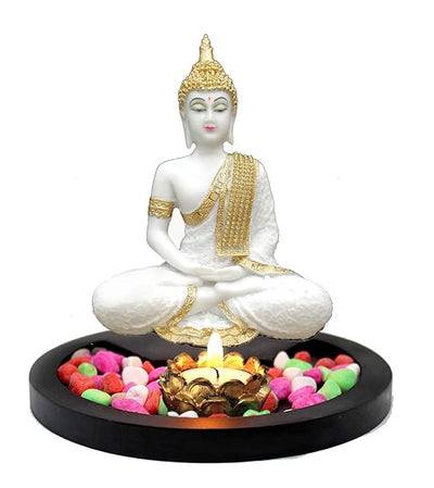 Handcrafted Lord Buddha idol made from premium resin, featuring intricate detailing. Ideal for home decor, symbolizing peace and tranquility