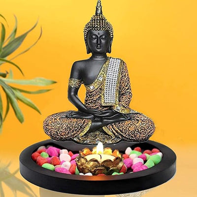 Handcrafted Lord Buddha idol made from high-quality resin, featuring intricate detailing. Ideal for home decor, symbolizing peace and tranquility