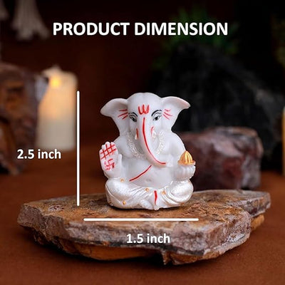 Handmade silver-plated Lord Ganesha idol crafted from resin, symbolizing prosperity and success. Ideal for home, office, or altar decor.