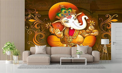 Colorful Lord Ganesha wall sticker, measuring 91.4L x 0.3W x 61H cm, crafted from durable matte vinyl, ideal for enhancing home decor.