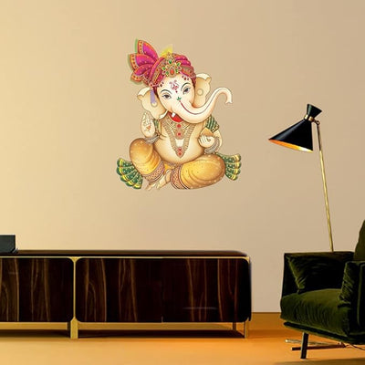 Colorful Lord Ganesha wall sticker measuring 52.5L x 4.5W x 4.5H cm, made from durable PVC, ideal for enhancing home decor and spiritual ambiance.