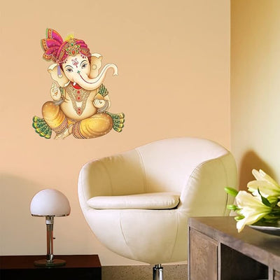 Colorful Lord Ganesha wall sticker measuring 52.5L x 4.5W x 4.5H cm, made from durable PVC, ideal for enhancing home decor and spiritual ambiance.