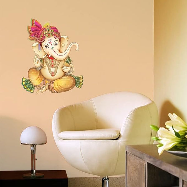 Colorful Lord Ganesha wall sticker measuring 52.5L x 4.5W x 4.5H cm, made from durable PVC, ideal for enhancing home decor and spiritual ambiance.