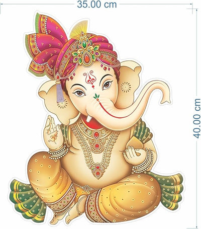 Colorful Lord Ganesha wall sticker measuring 52.5L x 4.5W x 4.5H cm, made from durable PVC, ideal for enhancing home decor and spiritual ambiance.