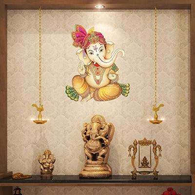 Colorful Lord Ganesha wall sticker measuring 52.5L x 4.5W x 4.5H cm, made from durable PVC, ideal for enhancing home decor and spiritual ambiance.