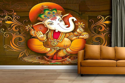 Colorful Lord Ganesha wall sticker, measuring 91.4L x 0.3W x 61H cm, crafted from durable matte vinyl, ideal for enhancing home decor.
