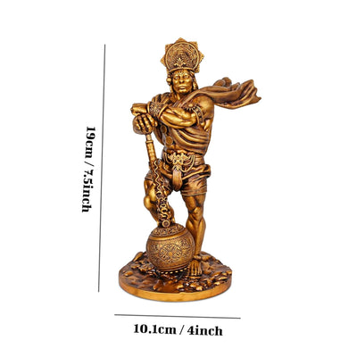 Handmade resin idol of Lord Hanuman in Bahubali form, intricately designed for spiritual spaces, symbolizing strength, protection, and devotion.