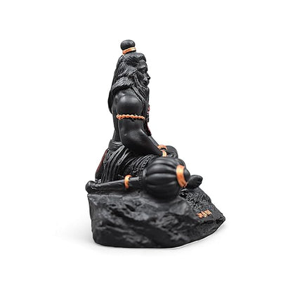 Handmade black resin idol of Lord Hanuman Ji, showcasing intricate design with Lord Ram Ji, ideal for car dashboards and home altars.