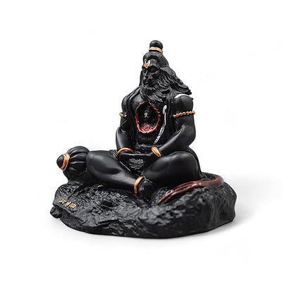 Handmade black resin idol of Lord Hanuman Ji, showcasing intricate design with Lord Ram Ji, ideal for car dashboards and home altars.