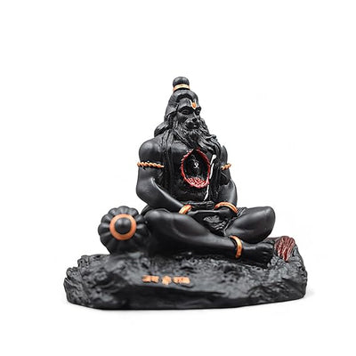Handmade black resin idol of Lord Hanuman Ji, showcasing intricate design with Lord Ram Ji, ideal for car dashboards and home altars.