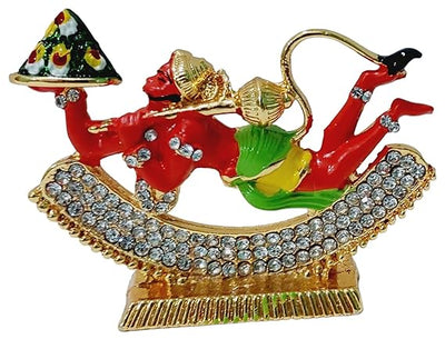 Handcrafted Lord Hanuman Ji metal idol in flight, showcasing intricate details and elegant design, ideal for altars and home decor