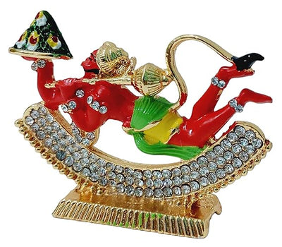 Handcrafted Lord Hanuman Ji metal idol in flight, showcasing intricate details and elegant design, ideal for altars and home decor.