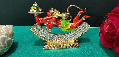 Handcrafted Lord Hanuman Ji metal idol in flight, showcasing intricate details and elegant design, ideal for altars and home decor