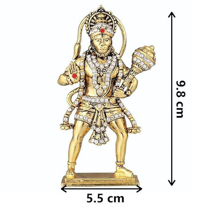 Handmade Lord Hanuman metal idol with intricate detailing, ideal for car dashboards, home decor, or mandir altars.
