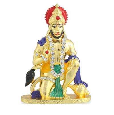 Handmade metal idol of Lord Hanuman, intricately detailed, suitable for car dashboard, home decor, or altar, symbolizing strength and devotion.