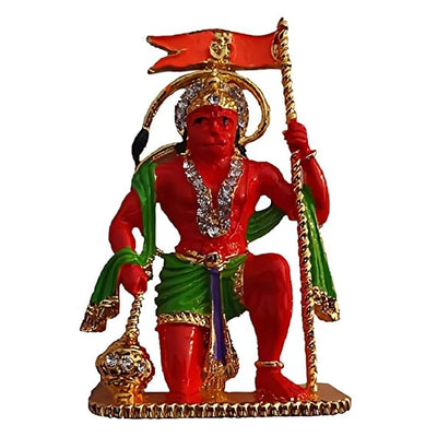 Handmade Lord Hanuman metal idol, featuring intricate detailing, ideal for car dashboards, home decor, or mandir altars.