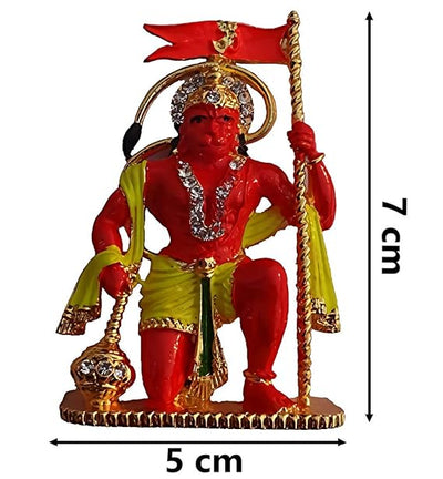Handmade Lord Hanuman metal idol, featuring intricate detailing, ideal for car dashboards, home decor, or mandir altars.