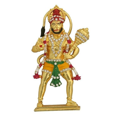 Handmade Lord Hanuman metal idol with intricate detailing, ideal for car dashboards, home decor, or mandir altars.