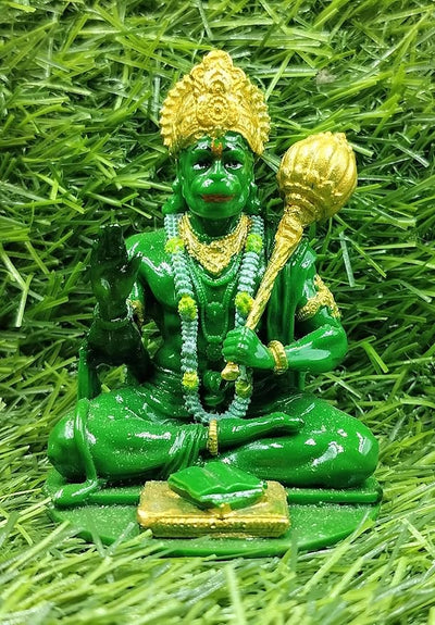 Handmade Lord Hanuman Ji idol in poly stone, ideal for altars and home decor, symbolizing strength and devotion.