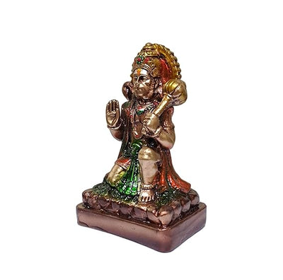 A beautifully crafted resin idol of Lord Hanuman in a meditative pose, showcasing intricate details and a serene expression, ideal for spiritual decor.