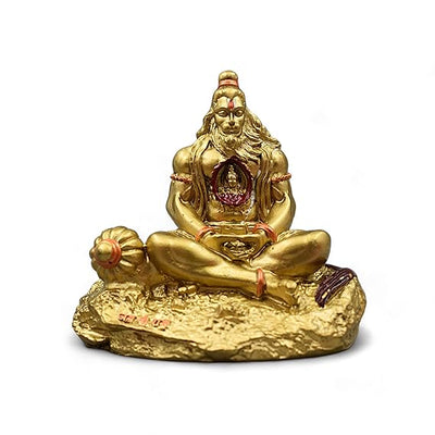 Handmade resin idol of Lord Hanuman Ji, showcasing intricate design with Lord Ram Ji enshrined, ideal for car dashboards and home altars.