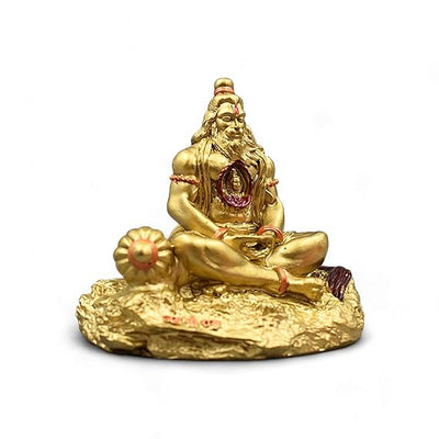 Handmade resin idol of Lord Hanuman Ji, showcasing intricate design with Lord Ram Ji enshrined, ideal for car dashboards and home altars.