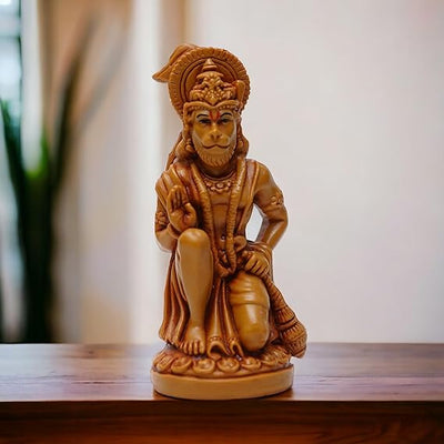 Handmade Lord Hanuman Ji idol in vibrant colors, crafted from resin, ideal for altars and home decor, symbolizing strength and devotion.