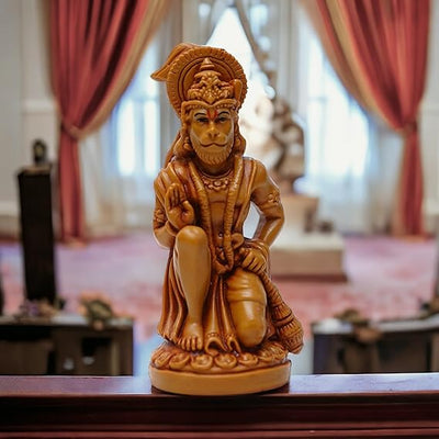 Handmade Lord Hanuman Ji idol in vibrant colors, crafted from resin, ideal for altars and home decor, symbolizing strength and devotion.