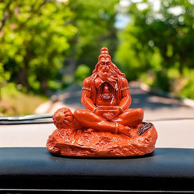 Handmade resin idol of Lord Hanuman Ji, featuring intricate design with Lord Ram Ji enshrined, perfect for car dashboards or home altars.