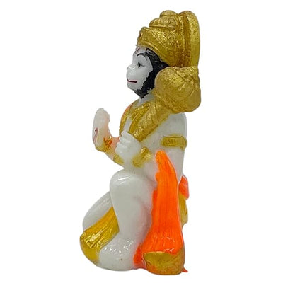 Handmade Lord Hanuman Ji marble dust idol in a seated posture, symbolizing strength and protection, perfect for altars and home decor.