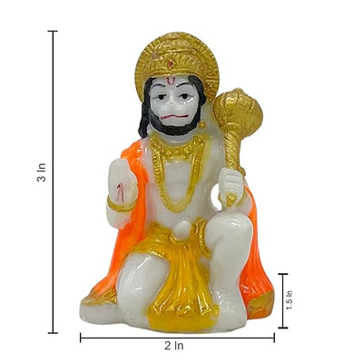 Handmade Lord Hanuman Ji marble dust idol in a seated posture, symbolizing strength and protection, perfect for altars and home decor.