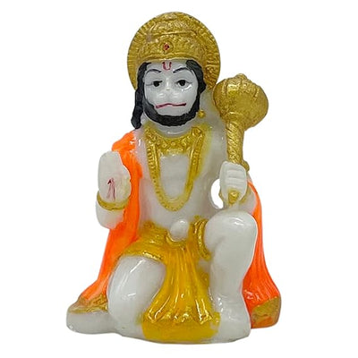 Handmade Lord Hanuman Ji marble dust idol in a seated posture, symbolizing strength and protection, perfect for altars and home decor.