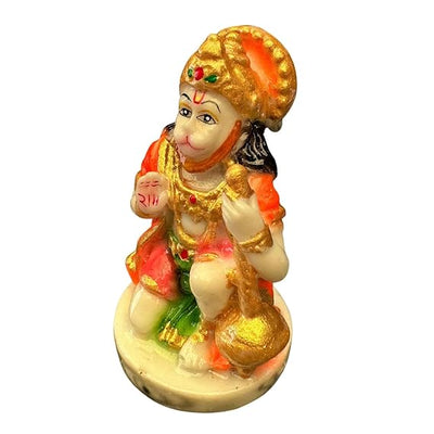 Handmade Lord Hanuman Ji polyresin idol in a seated posture, symbolizing strength and protection, perfect for altars and home decoration.