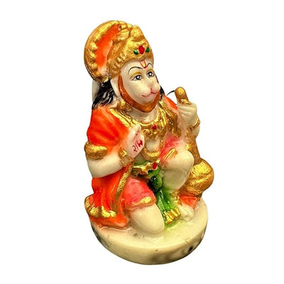 Handmade Lord Hanuman Ji polyresin idol in a seated posture, symbolizing strength and protection, perfect for altars and home decoration.
