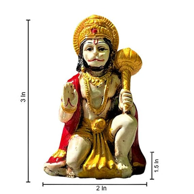 Handmade Lord Hanuman Ji seated idol made from polystone, symbolizing strength and protection, ideal for altars and home decor.