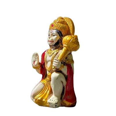 Handmade Lord Hanuman Ji seated idol made from polystone, symbolizing strength and protection, ideal for altars and home decor.
