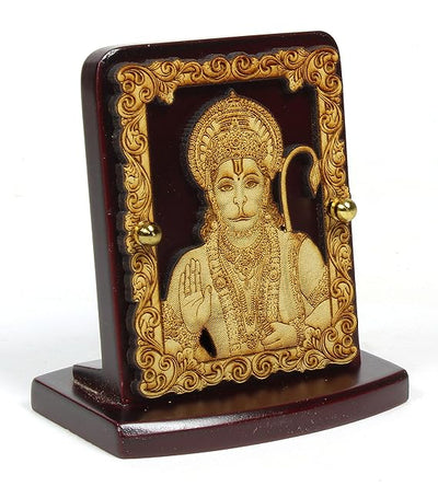 Handcrafted wooden idol of Lord Hanuman Ji, showcasing intricate design and a powerful presence, ideal for home altars and car dashboards.