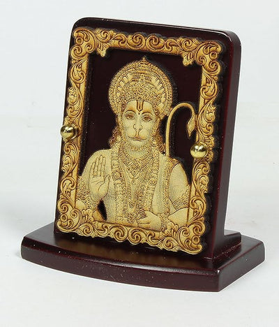 Handcrafted wooden idol of Lord Hanuman Ji, showcasing intricate design and a powerful presence, ideal for home altars and car dashboards.
