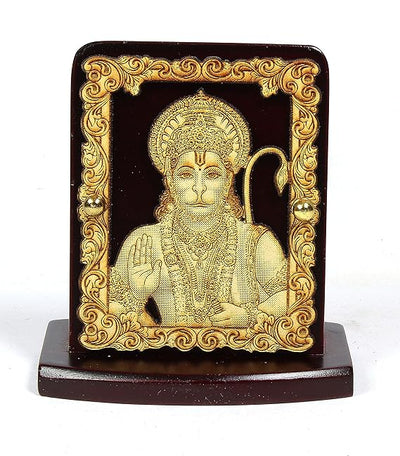 Handcrafted wooden idol of Lord Hanuman Ji, showcasing intricate design and a powerful presence, ideal for home altars and car dashboards.