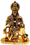 Handcrafted Lord Hanuman Ji metal idol in golden finish with intricate details, perfect for home altars or car dashboards.