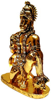 Handcrafted Lord Hanuman Ji metal idol in golden finish with intricate details, perfect for home altars or car dashboards.