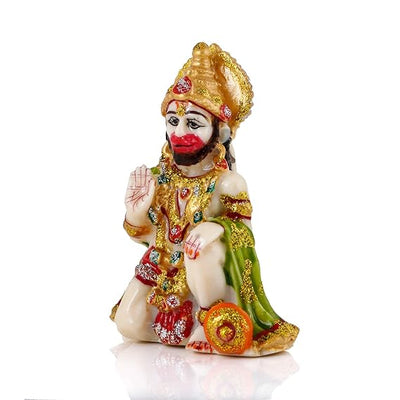 Handmade poly marble idol of Lord Hanuman, intricately designed for car dashboards or home altars, symbolizing strength, protection, and devotion.