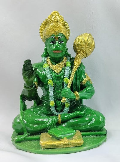 Handmade Lord Hanuman Ji idol in poly stone, showcasing intricate details, ideal for home altars, car dashboards, and spiritual decor.