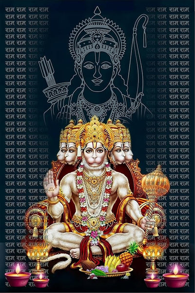 A vibrant Lord Hanuman poster printed on waterproof vinyl, showcasing his divine strength, ideal for uplifting home or office decor.