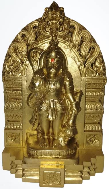 Handmade Lord Hanuman statue in standing posture, crafted from poly stone, ideal for home decor and worship.