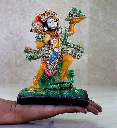 Handcrafted resin statue of Lord Hanuman, symbolizing strength and devotion, suitable for home and office decor.