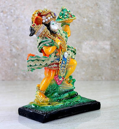 Handcrafted resin statue of Lord Hanuman, symbolizing strength and devotion, suitable for home and office decor.