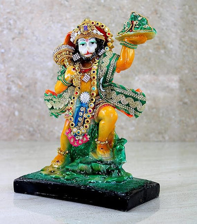 Handcrafted resin statue of Lord Hanuman, symbolizing strength and devotion, suitable for home and office decor.